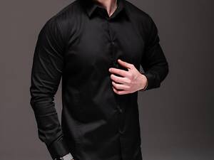 Чоловіча сорочка класична чорна з довгими рукавами