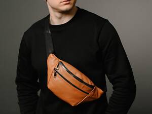Мужская сумка-бананка на пояс из натуральной кожи ST005 (светло-коричневая) / artSD0120
