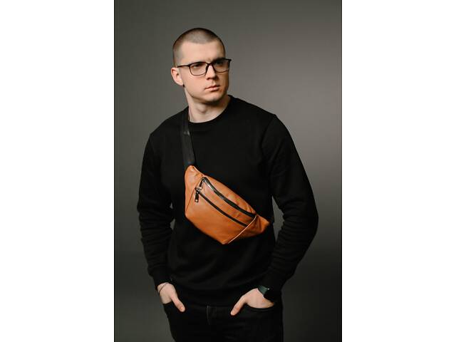 Мужская сумка-бананка на пояс из натуральной кожи ST005 (светло-коричневая) / artSD0120 - Фото 1
