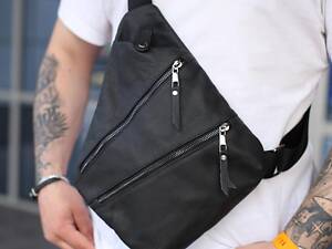 Мужская сумка из натуральной кожи, сумка через плечо SKILL Cross body (черная)