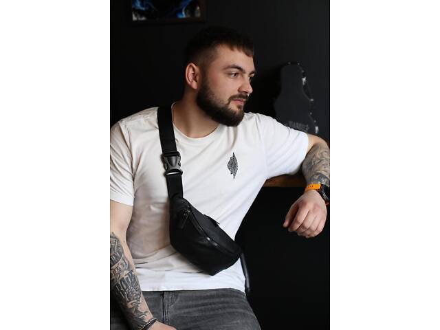 Мужская сумка на пояс из натуральной кожи SL010 (черная) / artSD0107 - Фото 1