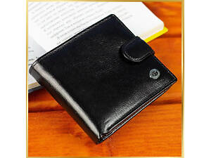 Мужской кошелек из натуральной кожи ST Leather черное портмоне на застежке с кнопкой в подарок мужчине.