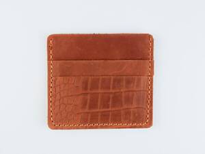 Мужской картхолдер из натуральной кожи Crazy Horse тиснение крокодил SH026 (светло-коричневый)