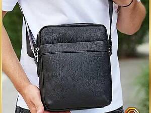 Чоловічий класичний великий месенджер з натуральної шкіри чорний Tiding Bag