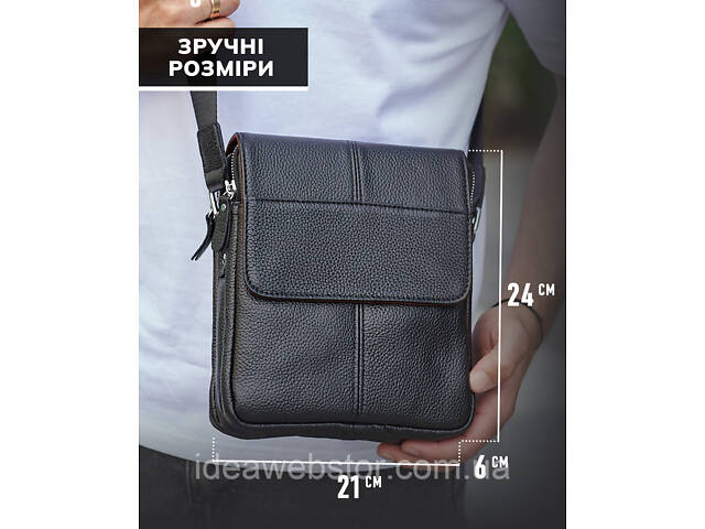 Чоловічий класичний великий шкіряний месенджер чорний BEXHILL TD-21334A - Фото 3