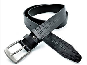 Чоловічий шкіряний ремінь Weatro 3,3 х 105-125 см Чорний ua-33mkr-0015