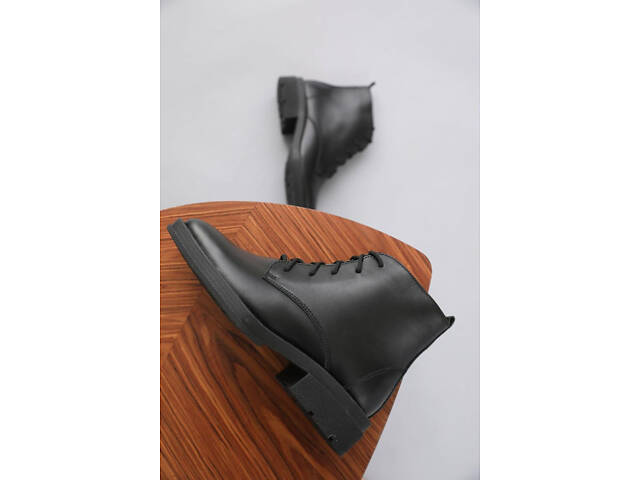 Черные классические демисезонные ботинки со шнурком и молнией. - Фото 2