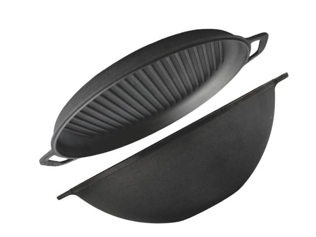 Чугунная сковорода WOK 8 л с крышкой-сковородой гриль и чехлом - Фото 2