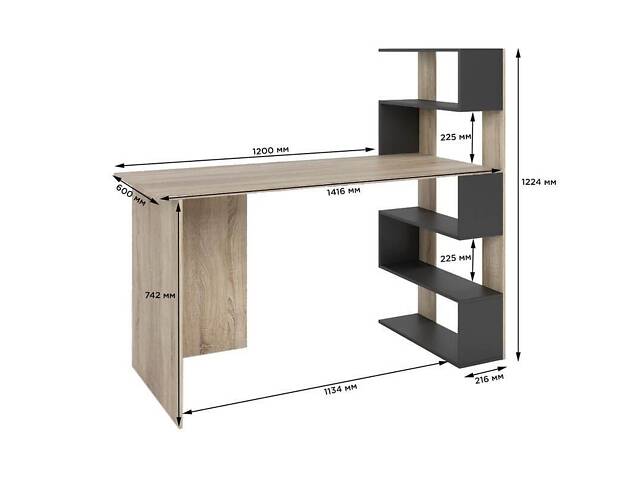 Cтіл комп'ютерний з полицями М-ЗОН Джеко 1416P правий Німфея Альба (MZN-031028) - Фото 7