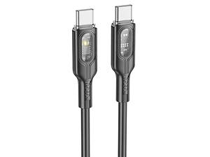 Дата-кабель Hoco U120 Transparent explore інтелектуальне вимкнення живлення PD 60W Type-C to Type-C (1.2m) Black.