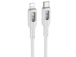 Дата-кабель Hoco U120 Transparent explore intelligent power-off PD 27W Type-C to Lightning (1.2m) Gray