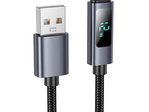 Дата кабель Hoco X112 Favor with display USB to Lightning 2.4A (1m) Black