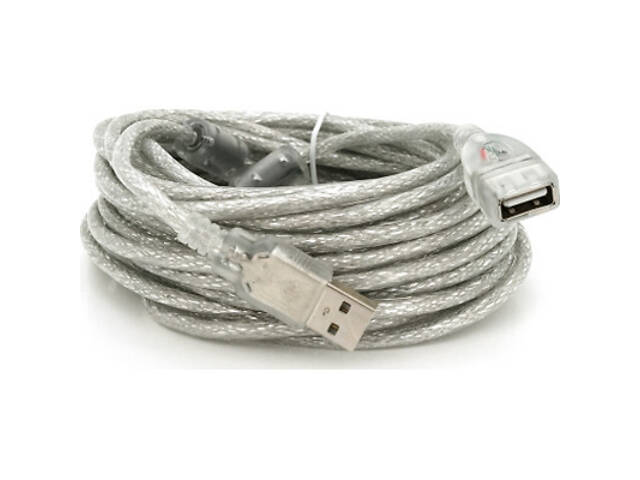 Дата кабель USB 2.0 AM/AF 10.0m феритова прозора біла Voltronic (YT-AM/AF-10TBL) - Фото 1