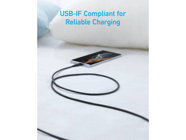 Дата кабель USB 2.0 AM to USB-C 1.8m nylon 322 black Anker (A81H6G11) - Фото 3