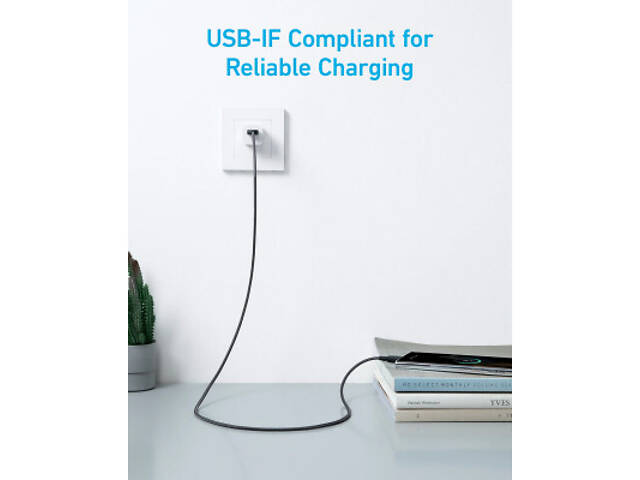 Дата кабель USB 2.0 AM to USB-C 1.8m nylon 322 black Anker (A81H6G11) - Фото 4