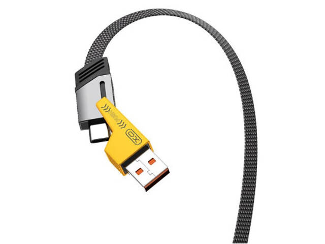 Дата-кабель USB 2.0 AM to USB-C + USB 2.0 AM to Lightning 1.0m 60W black XO (NB283_4-in-1_Black) - Фото 1