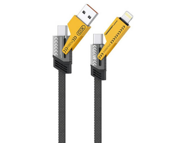 Дата-кабель USB 2.0 AM to USB-C + USB 2.0 AM to Lightning 1.0m 60W black XO (NB283_4-in-1_Black) - Фото 5