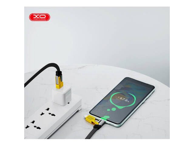 Дата-кабель USB 2.0 AM to USB-C + USB 2.0 AM to Lightning 1.0m 60W black XO (NB283_4-in-1_Black) - Фото 6
