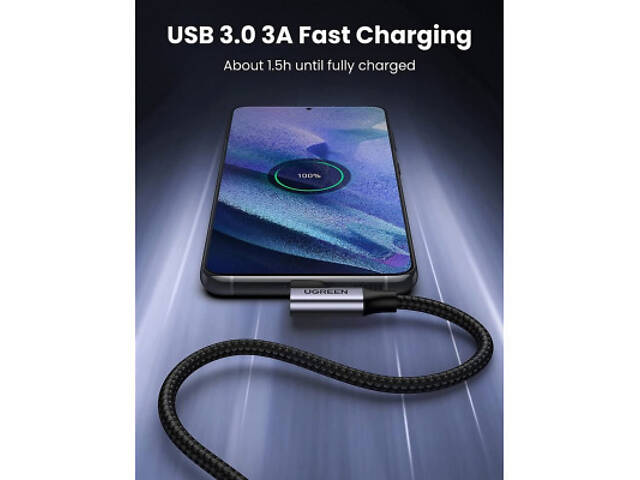 Дата кабель USB 3.0 Type-C to Type-C 1.0m 60W US385 90-degree Black Ugreen (20299) - Фото 2