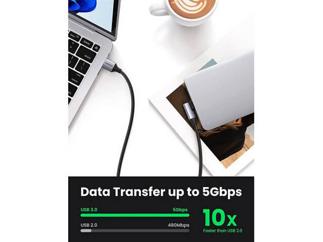 Дата кабель USB 3.0 Type-C to Type-C 1.0m 60W US385 90-degree Black Ugreen (20299) - Фото 6