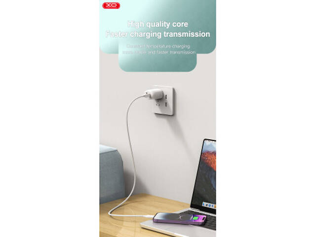 Дата кабель USB-C to Lightning 1.0m 27W braided XO (NBQ236A_White) - Фото 5