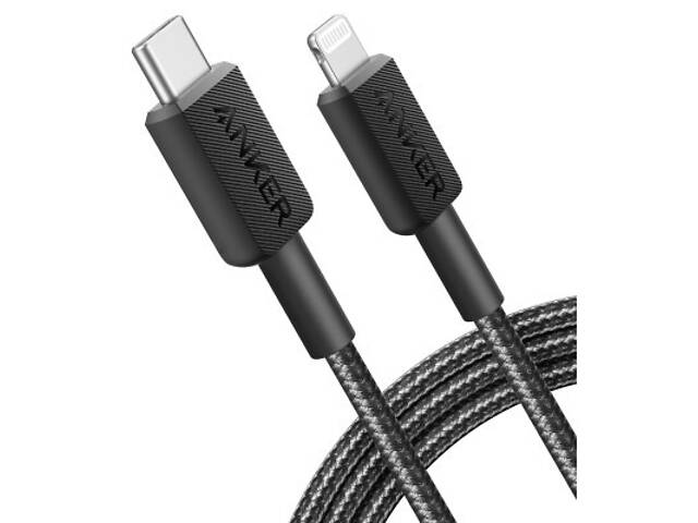 Дата кабель USB-C to Lightning 1.8m nylon 322 black Anker (A81B6G11) - Фото 1