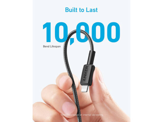 Дата кабель USB-C to Lightning 1.8m nylon 322 black Anker (A81B6G11) - Фото 4