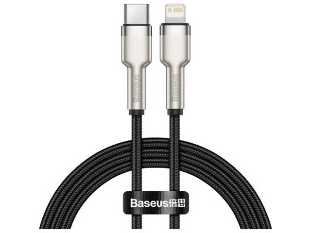 Дата кабель USB-C to Lightning 1.0m Cafule Metal PD 20W black Baseus (CATLJK-A01) - Фото 1