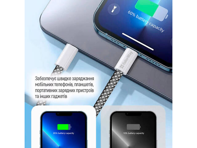 Дата кабель USB-C to Lightning 1.0m 27W black ColorWay (CW-CBPDCL061-BK) - Фото 7