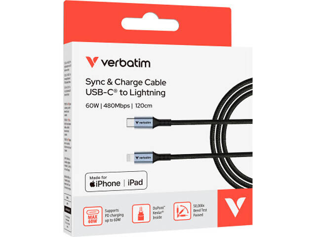 Дата-кабель USB-C to Lightning 1.2m black Verbatim (31844) - Фото 4