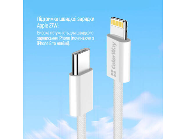 Дата кабель USB-C to Lightning 1.0m 27W grey ColorWay (CW-CBPDCL061-GR) - Фото 4