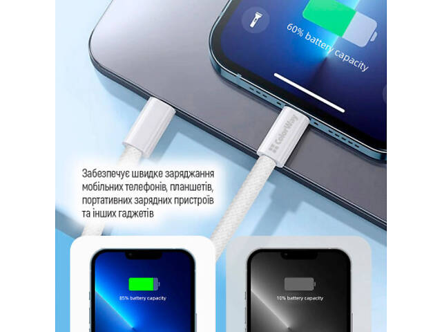 Дата кабель USB-C to Lightning 1.0m 27W grey ColorWay (CW-CBPDCL061-GR) - Фото 7