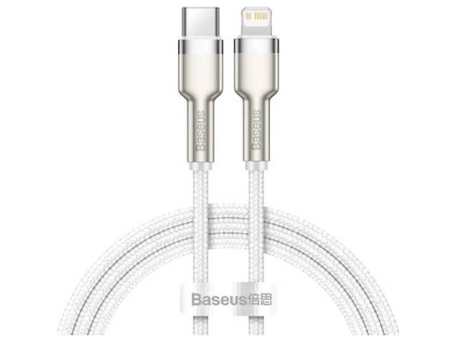 Дата кабель USB-C to Lightning 2.0m Cafule Metal PD 20W white Baseus (CATLJK-B02) - Фото 1