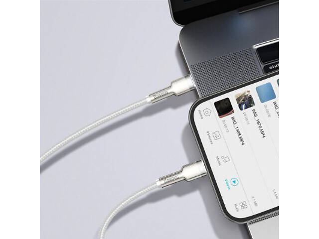 Дата кабель USB-C to Lightning 2.0m Cafule Metal PD 20W white Baseus (CATLJK-B02) - Фото 5