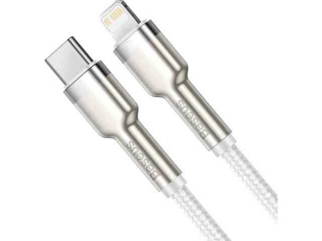 Дата кабель USB-C to Lightning 2.0m Cafule Metal PD 20W white Baseus (CATLJK-B02) - Фото 6