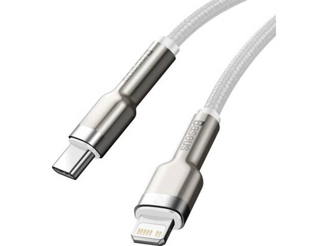 Дата кабель USB-C to Lightning 2.0m Cafule Metal PD 20W white Baseus (CATLJK-B02) - Фото 8