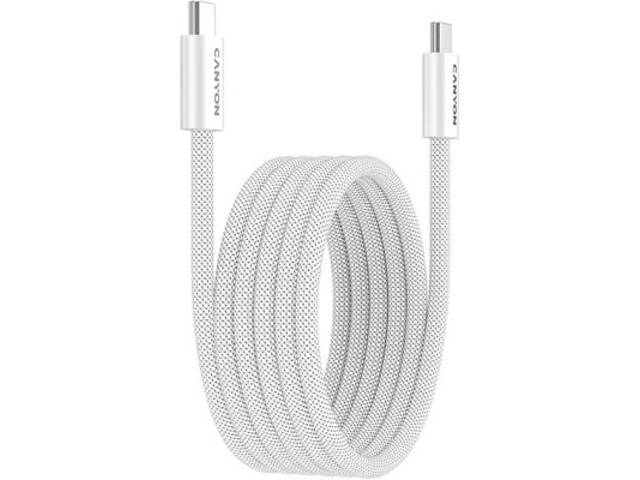 Дата кабель USB-C to USB-C 1.0m 60W Magnet Braided White Canyon (CND-CCMG60AB15W) - Фото 2