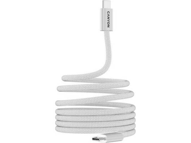 Дата кабель USB-C to USB-C 1.0m 60W Magnet Braided White Canyon (CND-CCMG60AB15W) - Фото 3