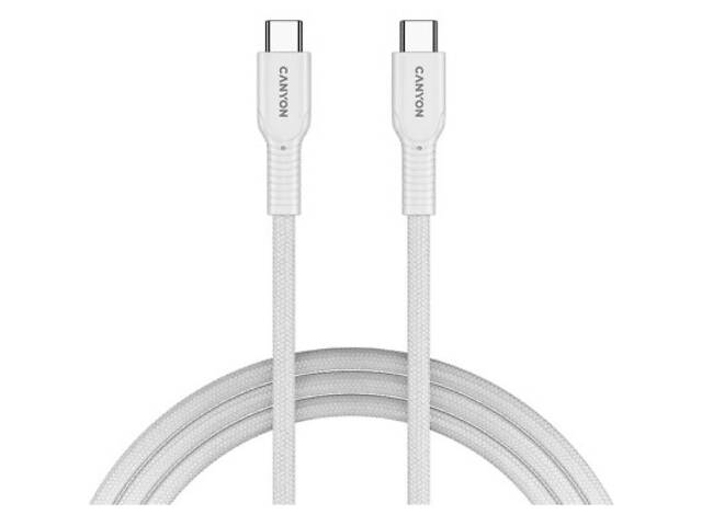 Дата кабель USB-C to USB-C 1.0m OnWire 60CL C-C 60W COLOR Braided 1m White Canyon (CND-CCAP60AB10W) - Фото 1