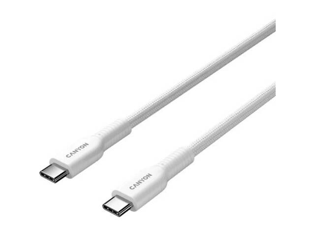 Дата кабель USB-C to USB-C 1.0m OnWire 60CL C-C 60W COLOR Braided 1m White Canyon (CND-CCAP60AB10W) - Фото 2
