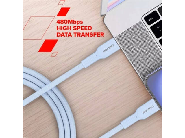Дата кабель USB-C to USB-C 1.0m OnWire 60CL C-C 60W COLOR Braided 1m White Canyon (CND-CCAP60AB10W) - Фото 7