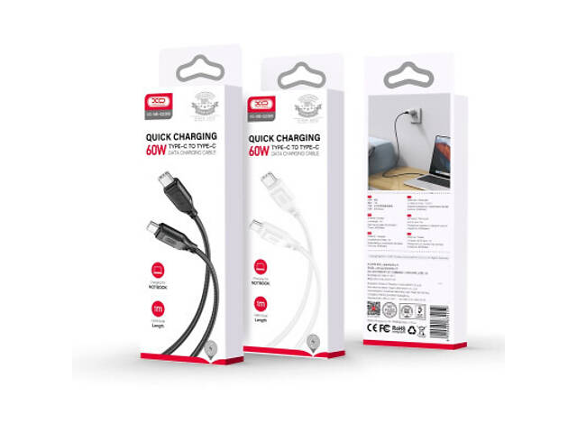 Дата кабель USB-C to USB-C 1.0m 60W braided XO (NBQ236B_White) - Фото 4