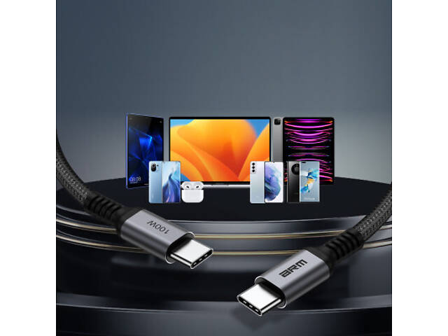 Дата кабель USB-C to USB-C 2.0m PD 100W чорно-сірий Armorstandart (ARM69371) - Фото 3