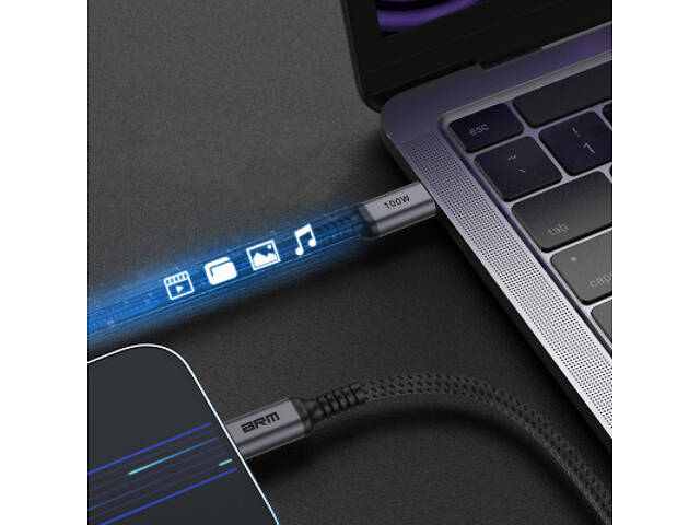 Дата кабель USB-C to USB-C 2.0m PD 100W чорно-сірий Armorstandart (ARM69371) - Фото 4