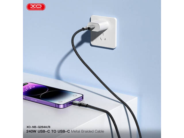 Дата кабель USB-C to USB-C 2.0m 240W black XO (NBQ264B_С_Black) - Фото 3
