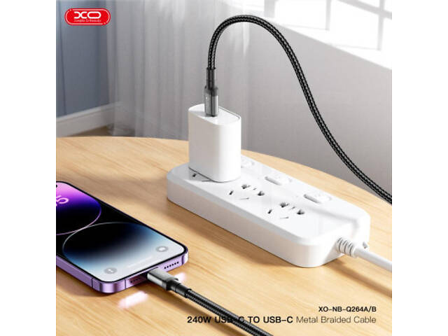 Дата кабель USB-C to USB-C 2.0m 240W black XO (NBQ264B_С_Black) - Фото 7