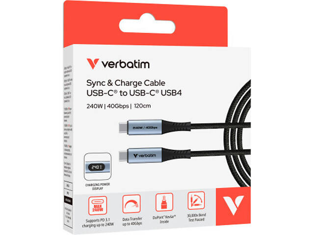 Дата-кабель USB-C to USB-C 1.2m with display 240W black Verbatim (31849) - Фото 3