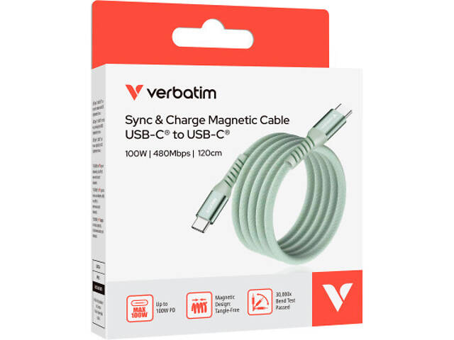 Дата кабель USB-C to USB-C 1.2m Magnetic 100W green Verbatim (31855) - Фото 3