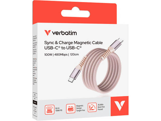 Дата кабель USB-C to USB-C 1.2m Magnetic 100W рожевий Verbatim (31857) - Фото 3