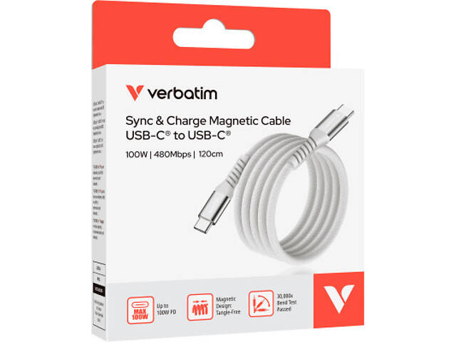 Дата-кабель USB-C to USB-C 1.2m Magnetic 100W gray Verbatim (31854) - Фото 3